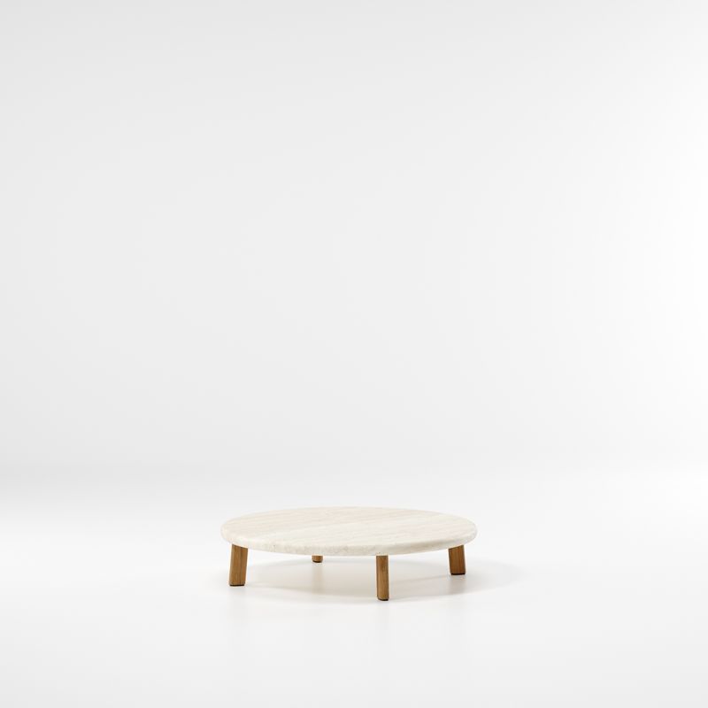 Giro Centre table travertine + teak leg d90